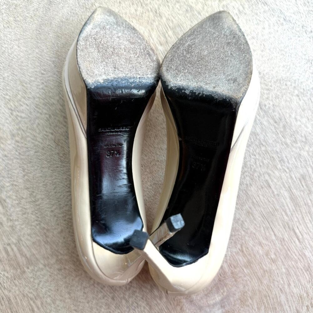 SAINT LAURENT Paris Platform Heels Nude Patent Leather Size 37.5 Italy Glam - Picture 6 of 12